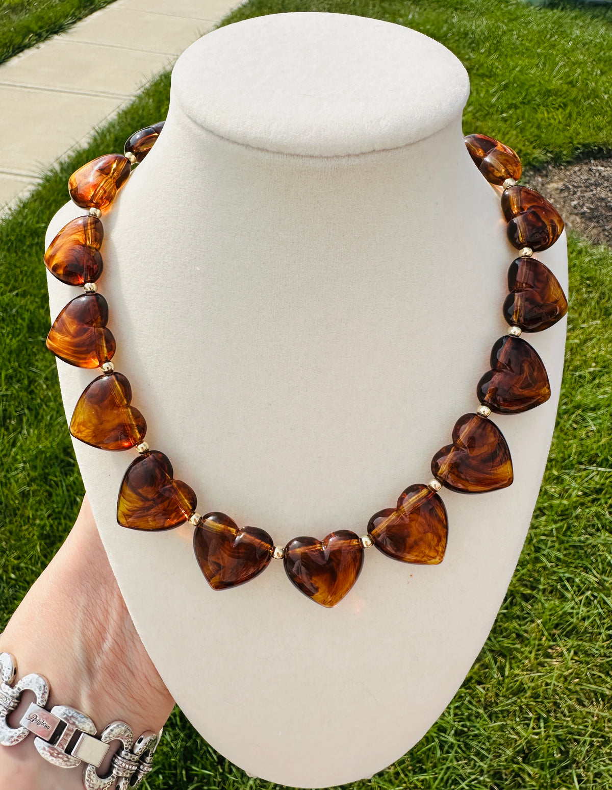 Honey Tortoise Heart Beaded Statement Necklace