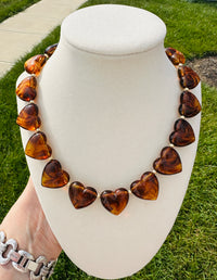 Honey Tortoise Heart Beaded Statement Necklace