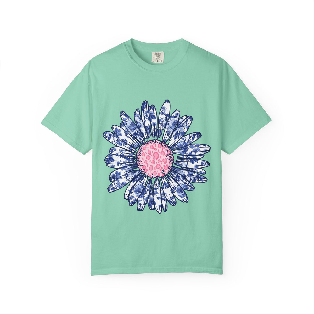 Blue & Pink Daisy Graphic T-Shirt — Floral Sunflower Tee