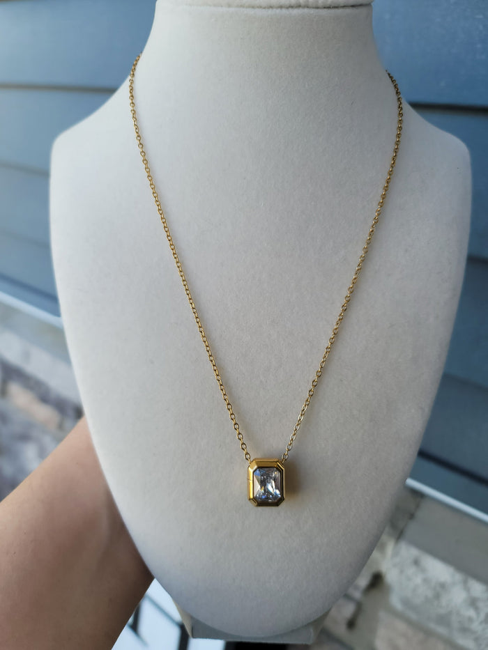 Valencia Waterproof Emerald Cut Crystal Necklace