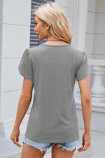 Decorative Button V-Neck Short Sleeve T-Shirt