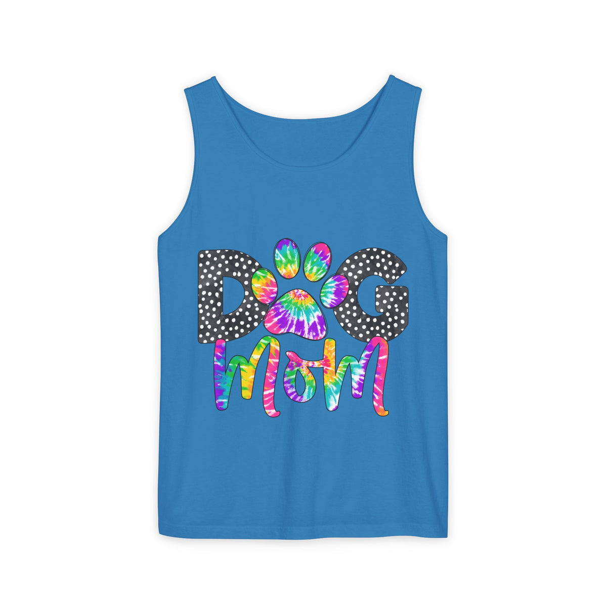 Dog Mom Tank Top — Tie-Dye Paw Graphic Pet Lover Shirt