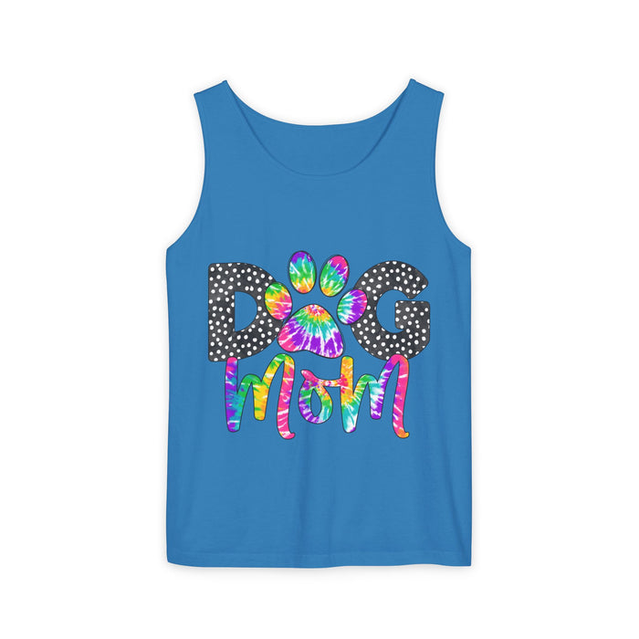 Dog Mom Tank Top — Tie-Dye Paw Graphic Pet Lover Shirt
