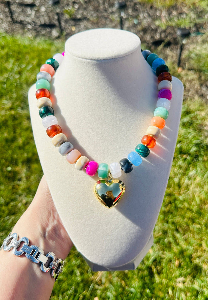 Rainbow Beaded Heart Necklace PREORDER