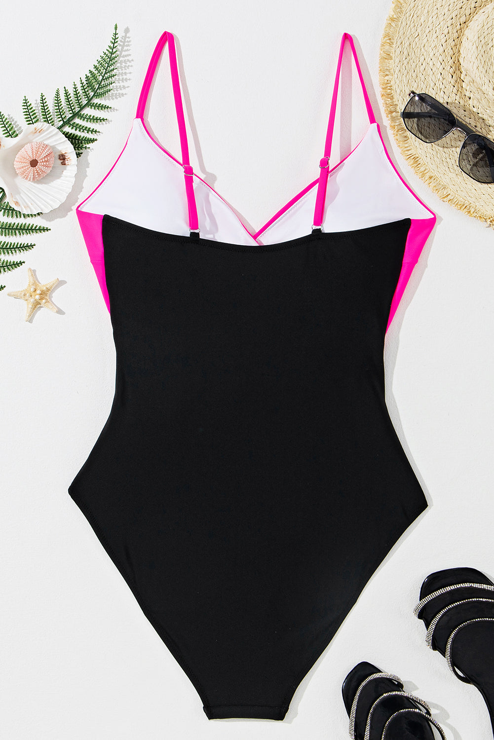 TLB BRANDS Hot Pink + Black Cutout One Piece Swimsuit