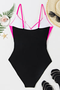 TLB BRANDS Hot Pink + Black Cutout One Piece Swimsuit