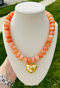 Peach Glow Heart Beaded Statement Necklace