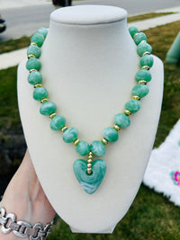 Seafoam Heart Beaded Necklace