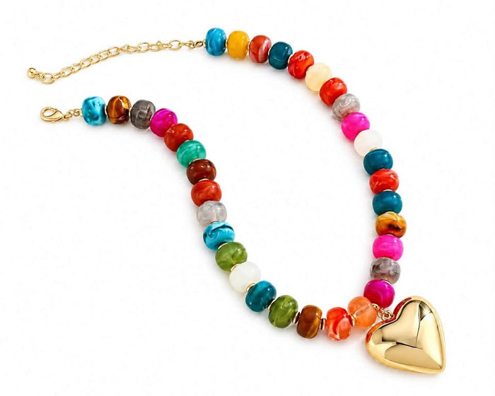 Rainbow Beaded Heart Necklace