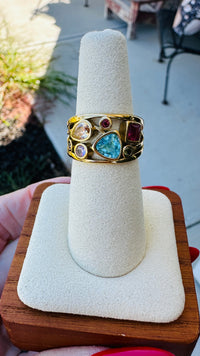 Mosaic Waterproof Gemstone Statement Ring