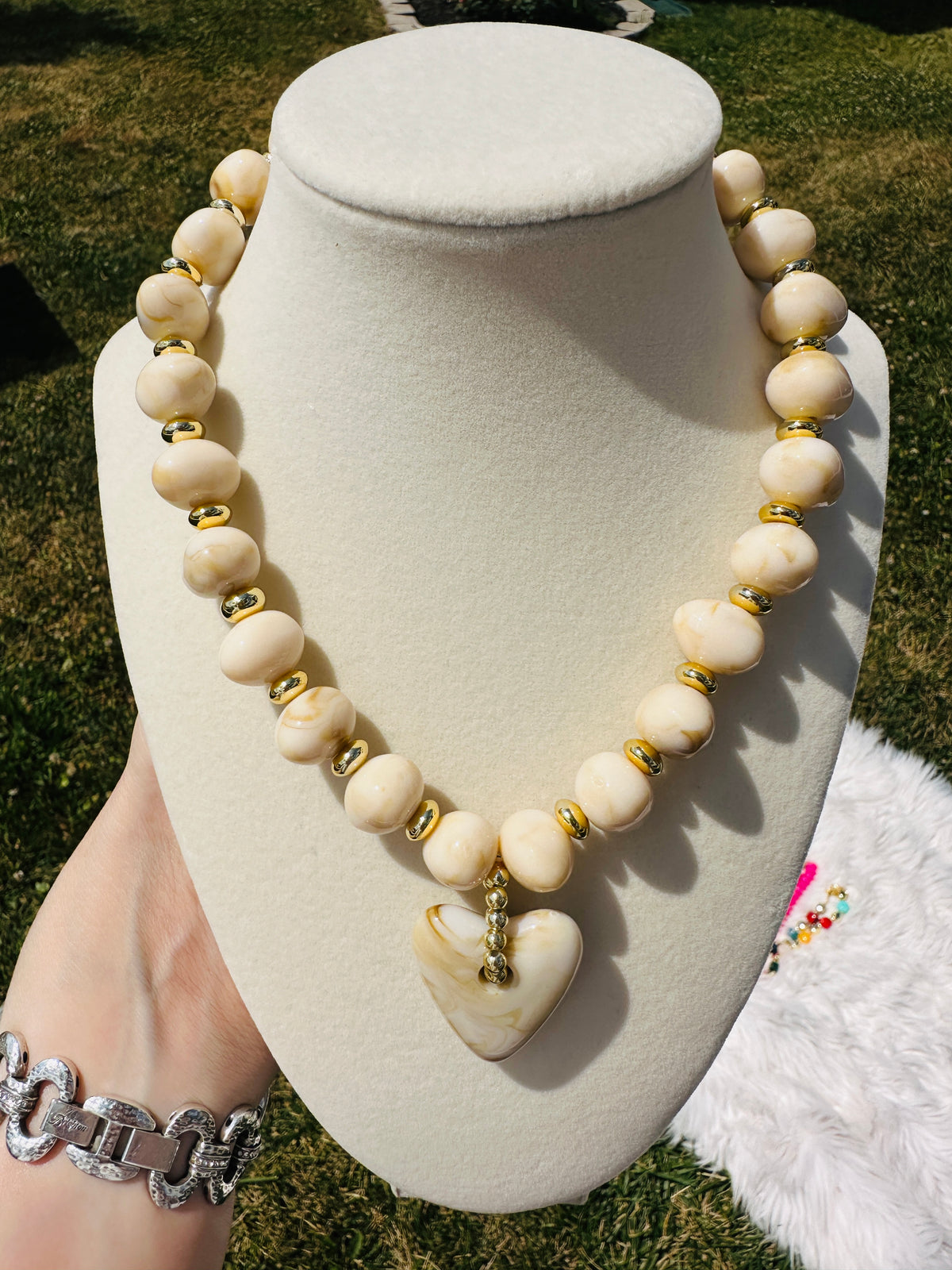 Ivory Luxe Heart Beaded Necklace PREORDER