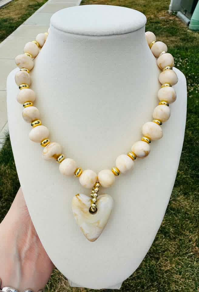 Ivory Luxe Heart Beaded Necklace PREORDER
