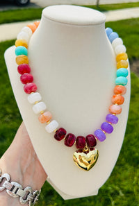 Color Pop Heart Beaded Statement Necklace