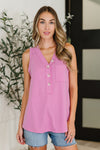 Buttoned Up Buttercup Sleeveless Top in Magenta Glow