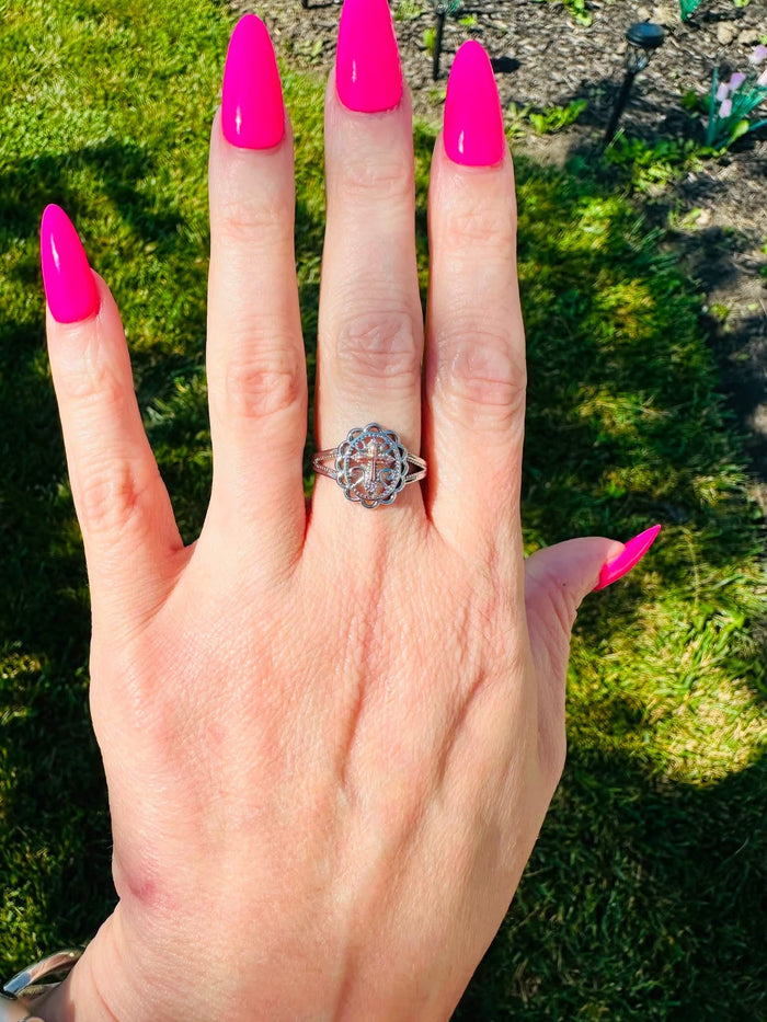 Faith & Grace Mixed Metal Cross Ring