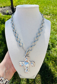 Divine Grace Waterproof Pearl Cross Necklace Silver