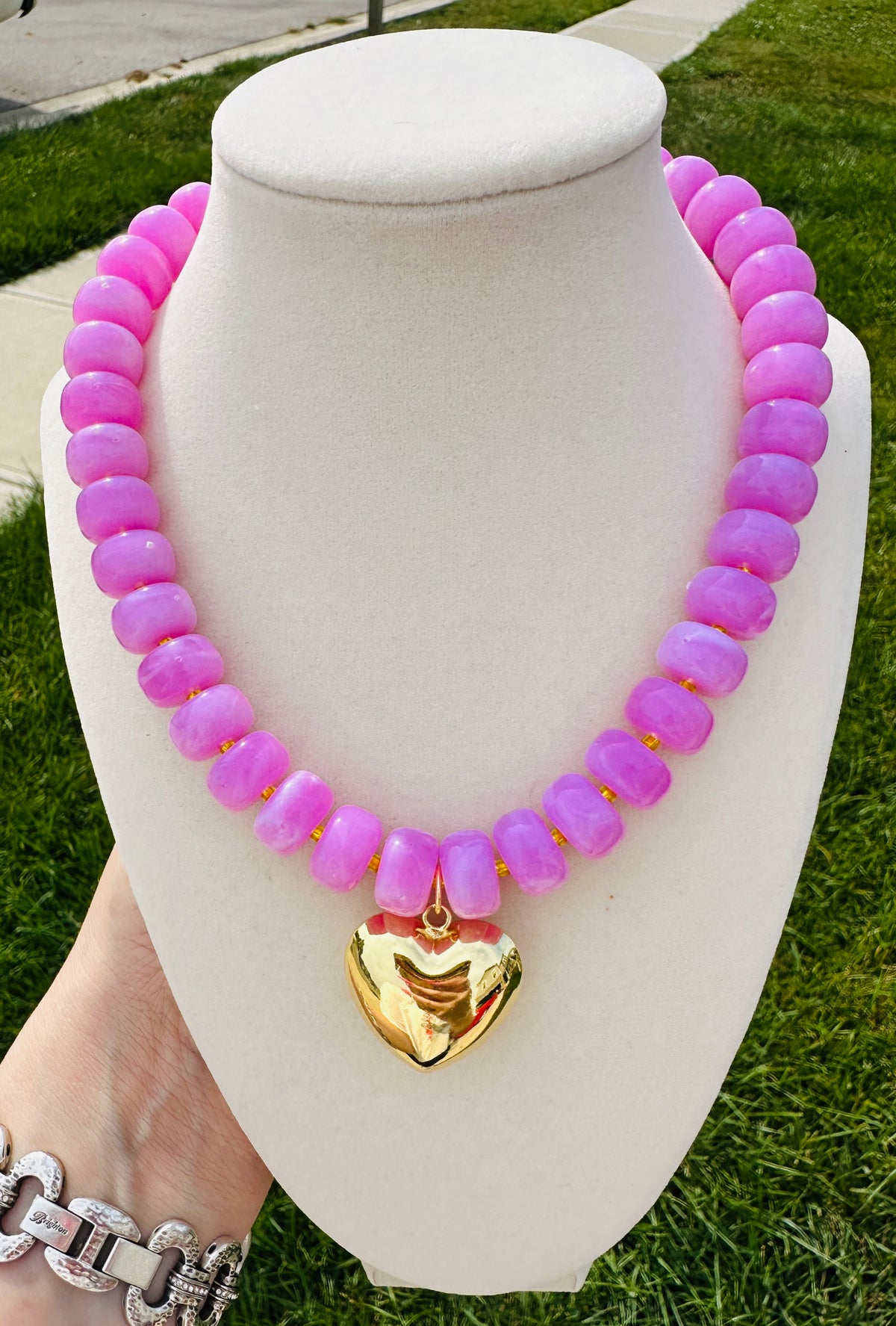Pink Pop Heart Beaded Statement Necklace
