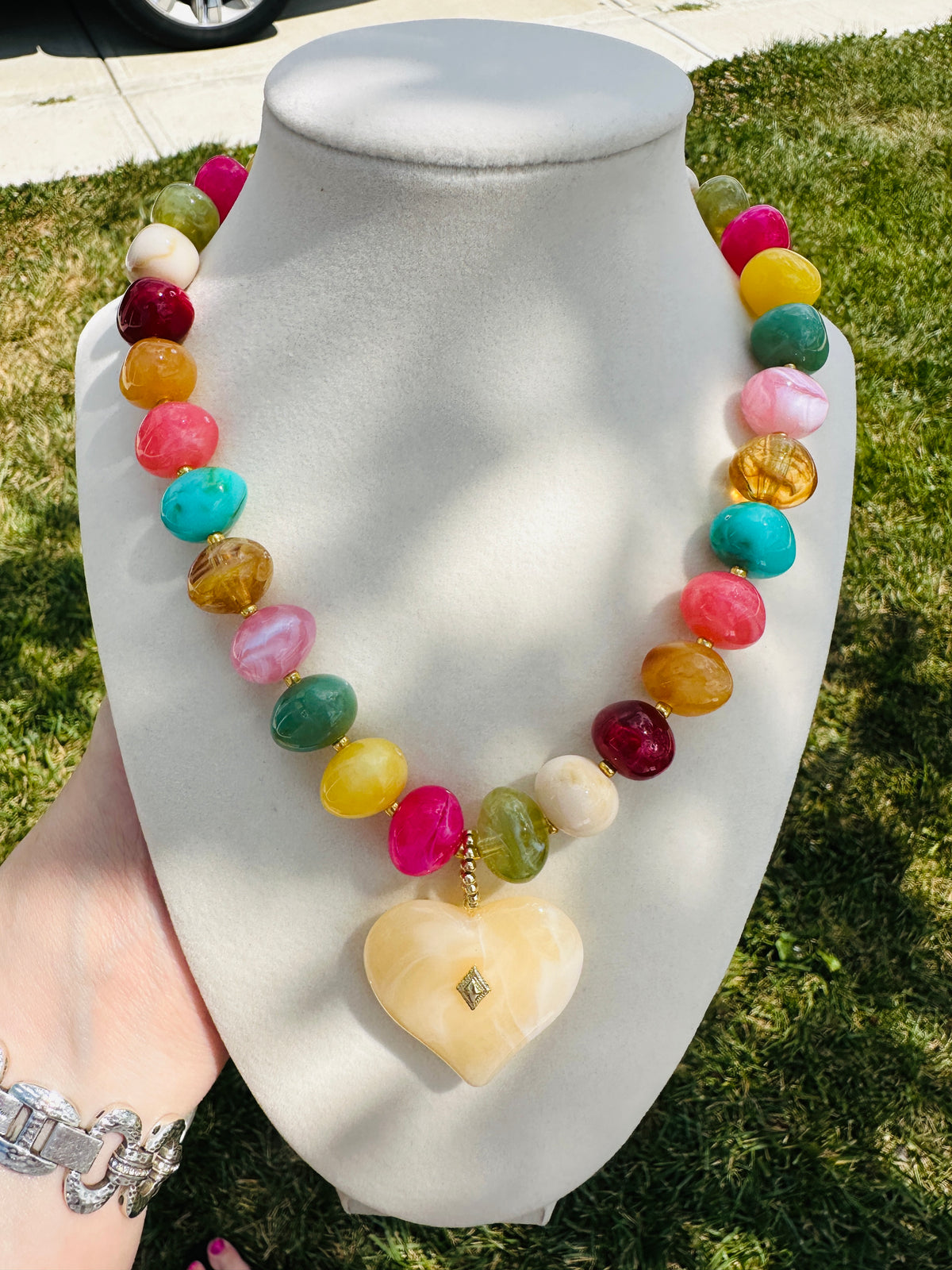 Mosaic Heart Beaded Necklace