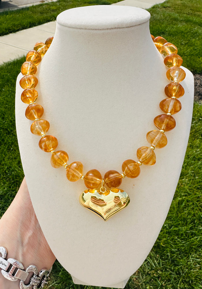 Honeyed Heart Beaded Statement Necklace