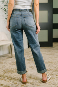 Judy Blue Doris Mid Rise Boyfriend with Adjustable Back Tab + Hollywood WB