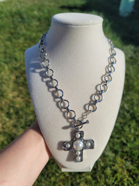 Divine Grace Waterproof Pearl Cross Necklace Silver
