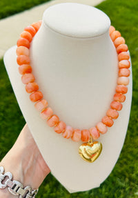 Peach Glow Heart Beaded Statement Necklace