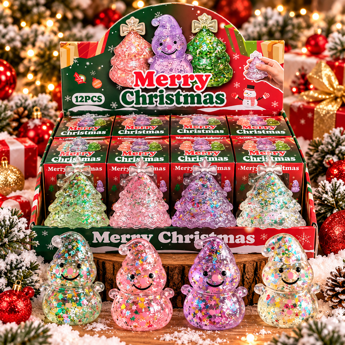 Glitter Christmas Maltose Squishy – Trees & Snowmen