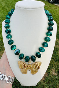 Emerald Wings Beaded Butterfly Statement Necklace