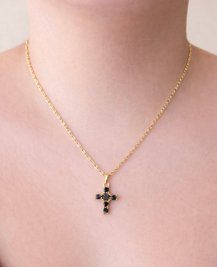 Onyx Cross Pendant Necklace- 18”