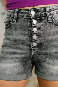 Judy Blue Greyson High Rise Button Fly Cuffed Shorts in Grey