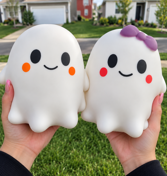 Jumbo Boy & Girl Ghost Squishy – Oversized Halloween Sensory Squeeze Toy