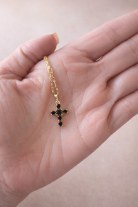 Onyx Cross Pendant Necklace- 18”
