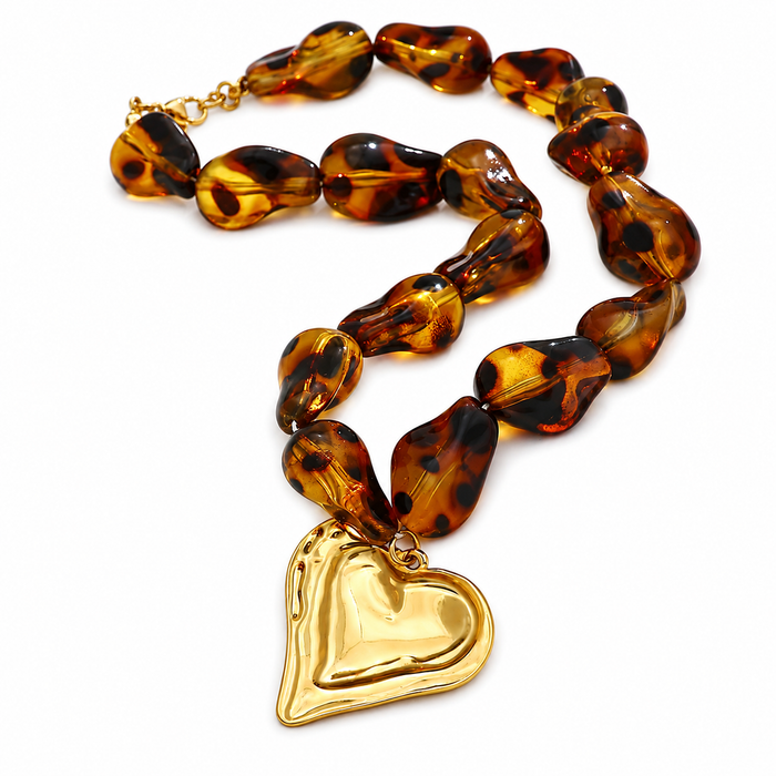 Leopard Luxe Heart Statement Necklace PREORDER