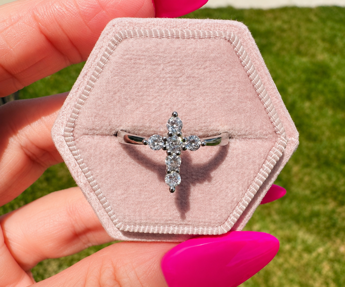 Heavenly Light Crystal Cross Ring