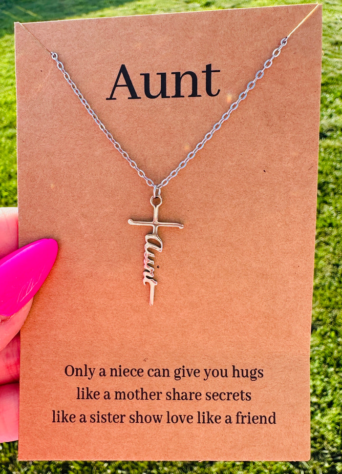 Waterproof Aunt Cross Necklace