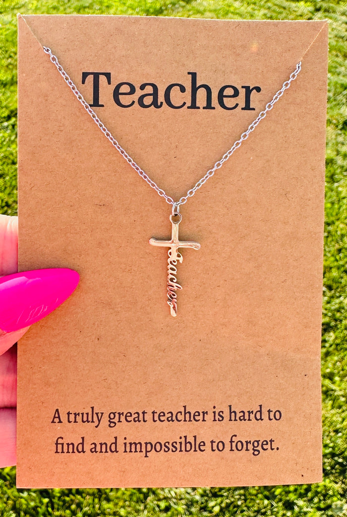 Waterproof Teacher Cross Necklace