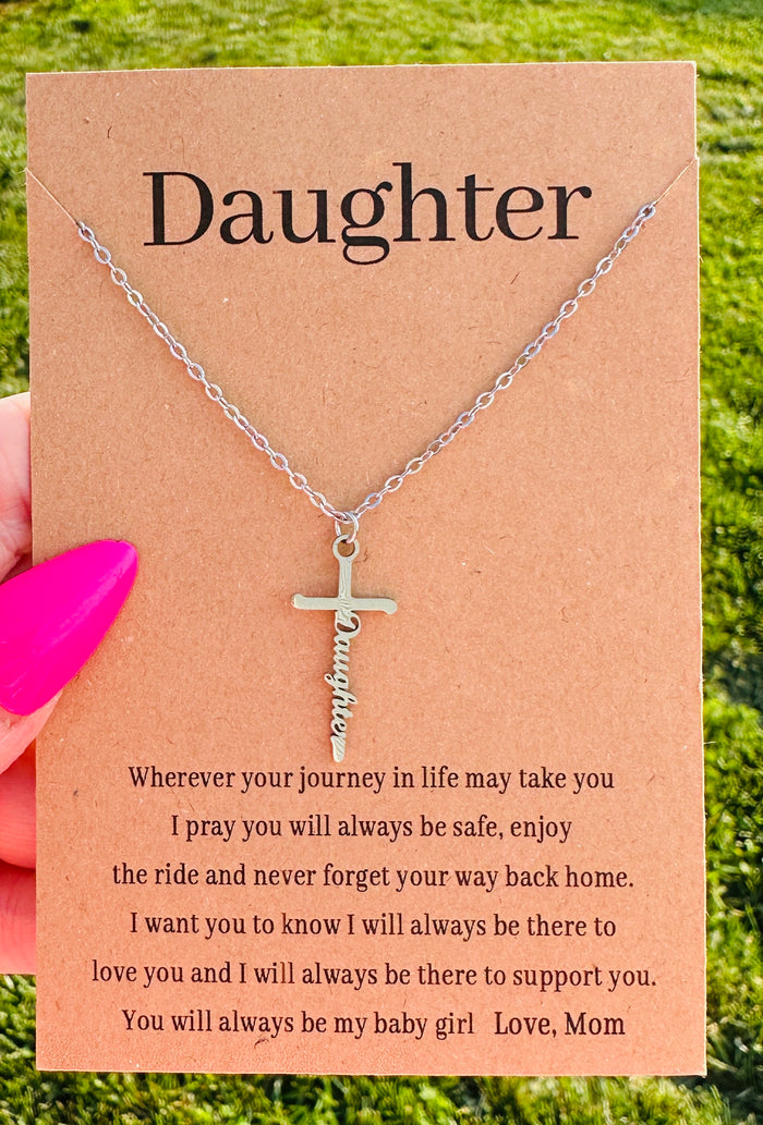 Waterproof Daughter Cross Necklace