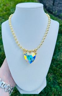 Crystal Heart Gold Bead Necklace-5 Colors