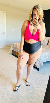 TLB BRANDS Hot Pink + Black Cutout One Piece Swimsuit