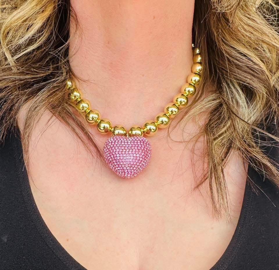 Pink Crush Chunky Heart Necklace