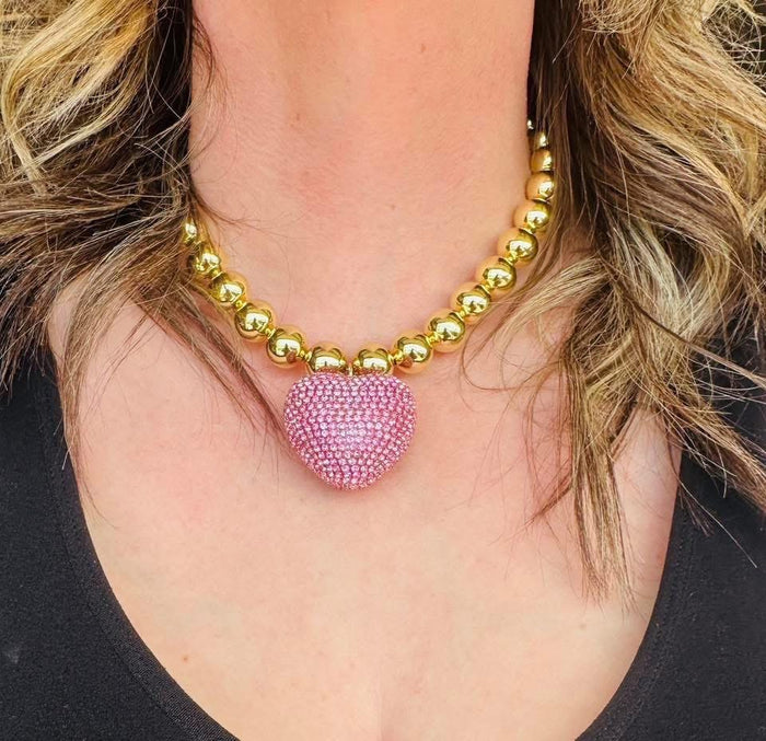 Pink Crush Chunky Heart Necklace