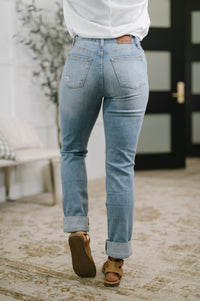 Judy Blue Aiden High Rise Patch Pocket Distressed Boyfriend Jeans
