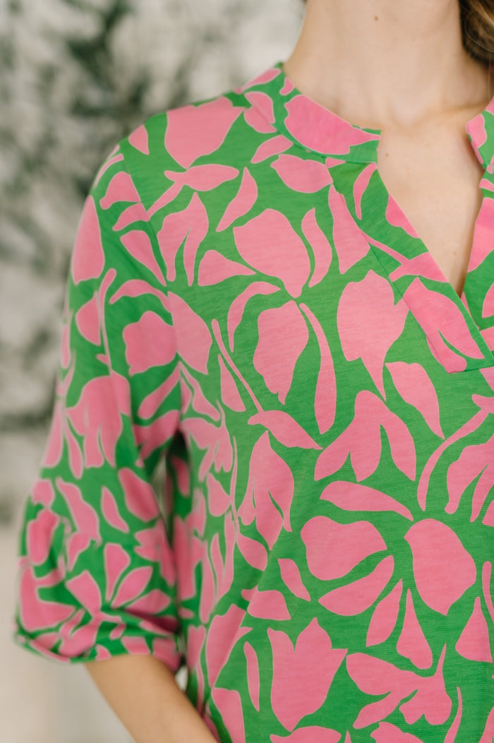 Lizzy Sunday Dress in Emerald Abstract Floral