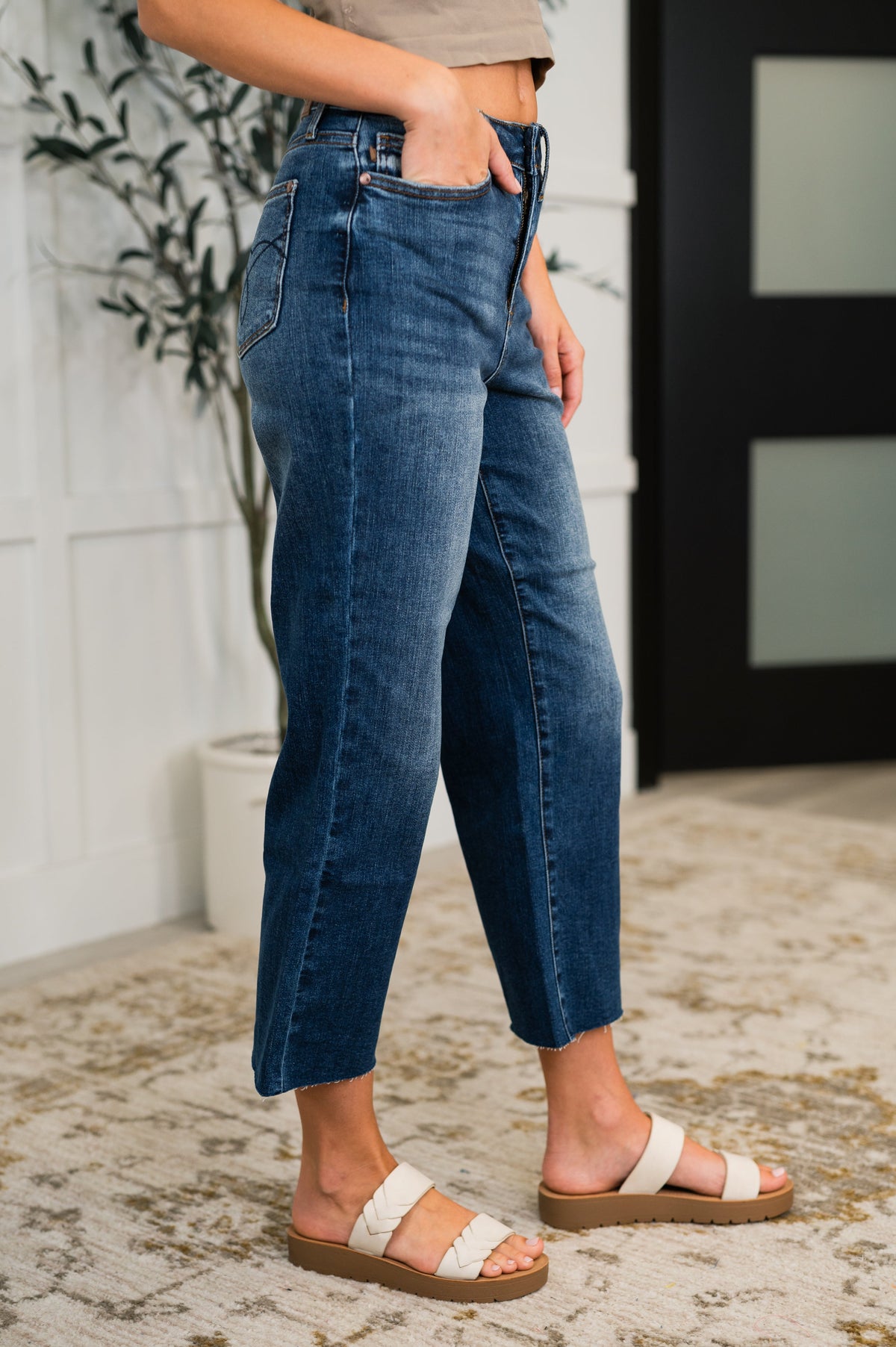 Judy Blue Maisie High Waist Back Pocket Embroidery Crop Wide