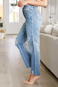 Judy Blue Nora High Rise Rigid Magic Destroy Slim Straight Jeans