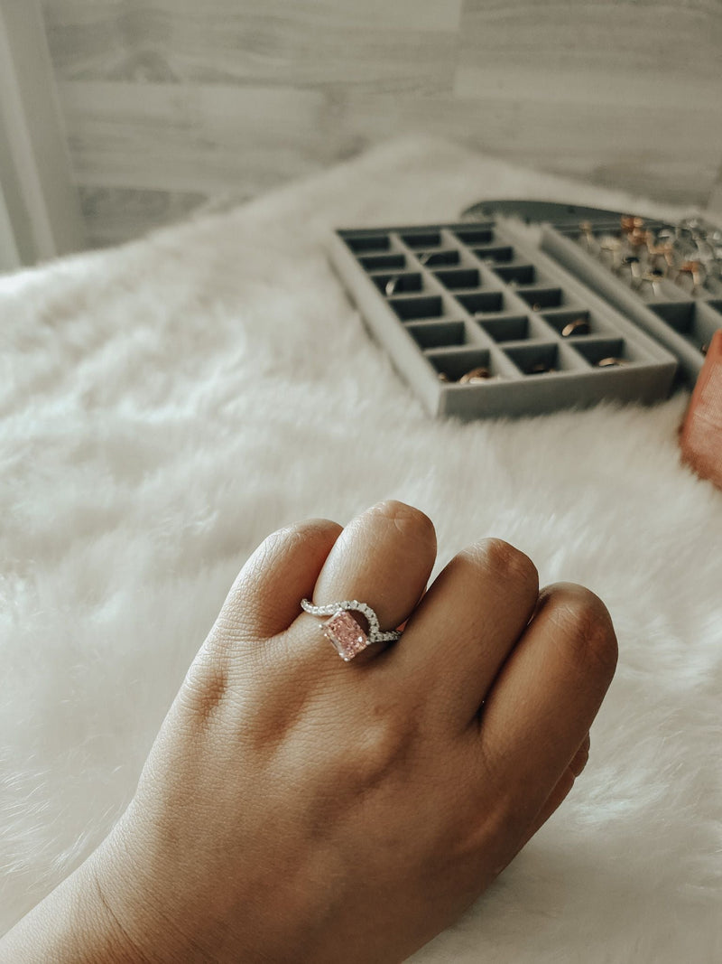 Astrid Radiant Cut Pink Gemstone Sterling Silver Ring