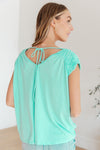 Ruched Cap Sleeve Top in Neon Blue