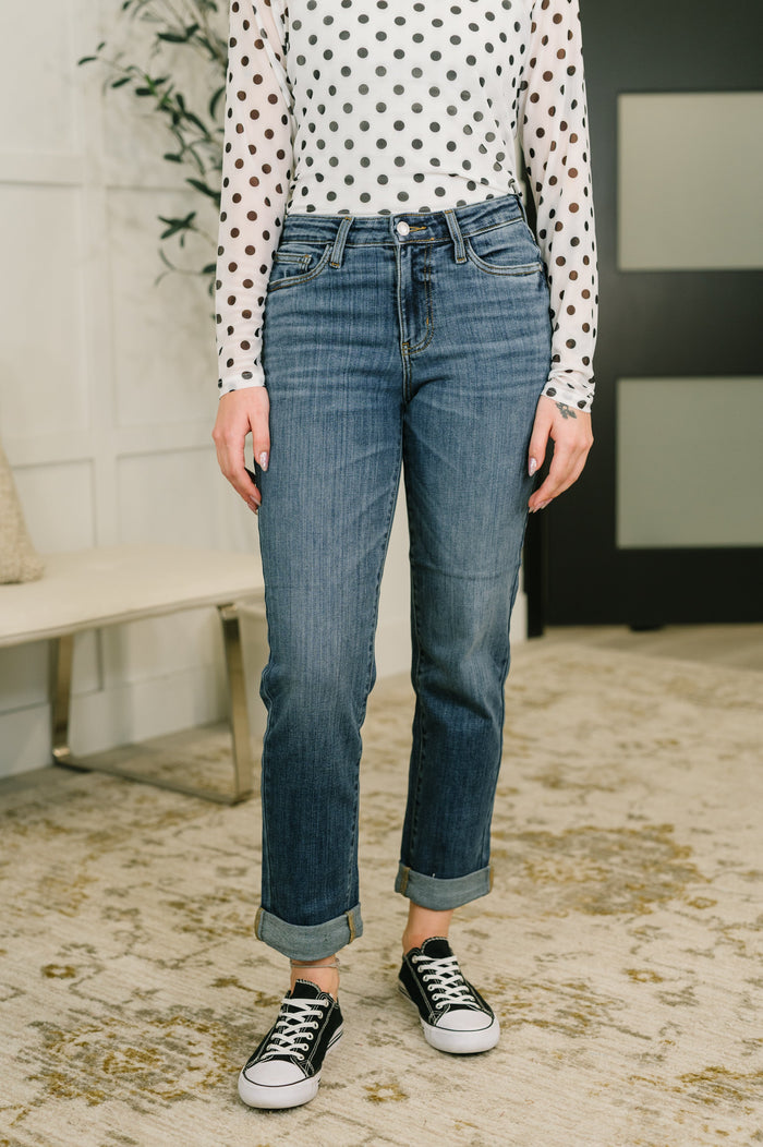 Judy Blue Zoey Mid Rise Billie Boyfriend Jean in Everyday Indigo