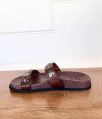 Briallen Western Studded Turquoise Sandal in Chocolate