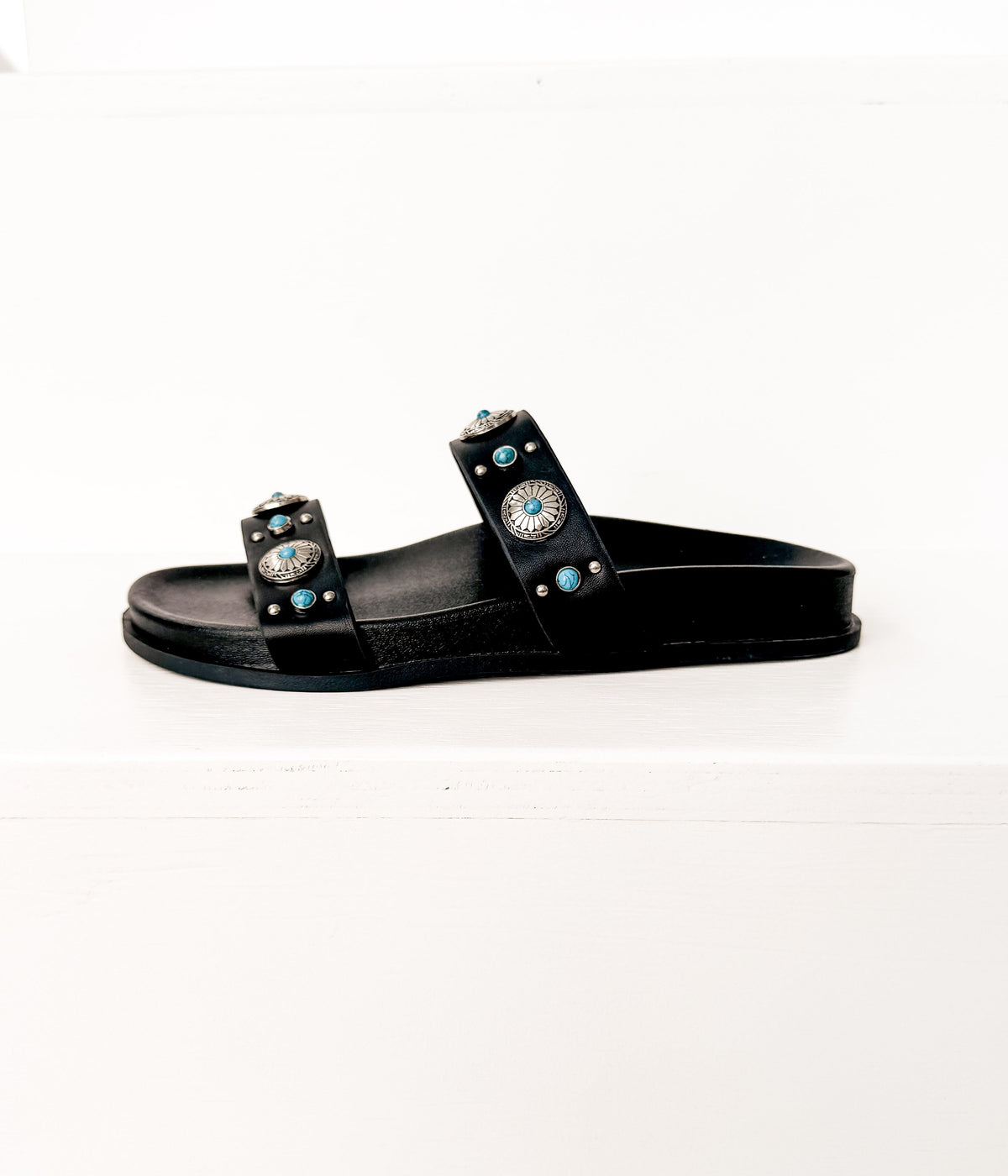 Briallen Western Studded Turquoise Sandal in Black